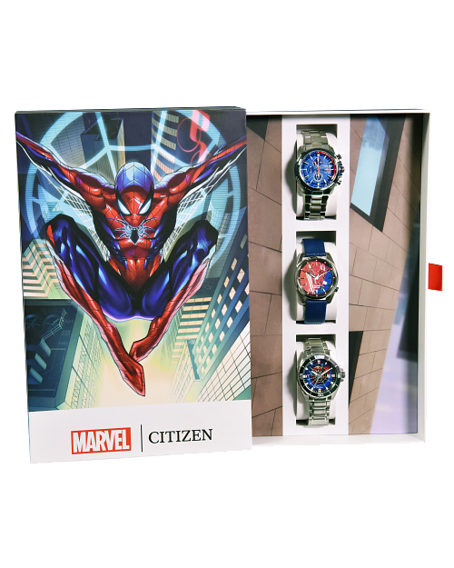 Spider Man Boxed Set Blue Dial Stainless Steel Bracelet Spiderman
